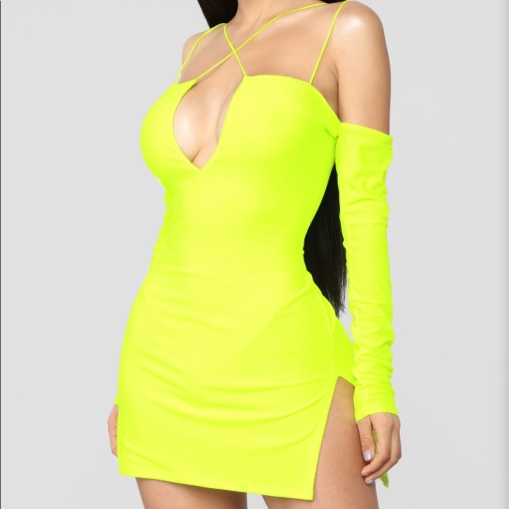 neon yellow mini criss cross dress